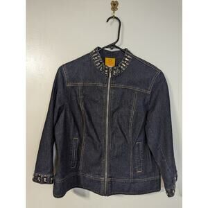 Ruby Rd Size 10P Petite Blue‎ Denim Jean Jacket Petite Metal Embellished Pockets